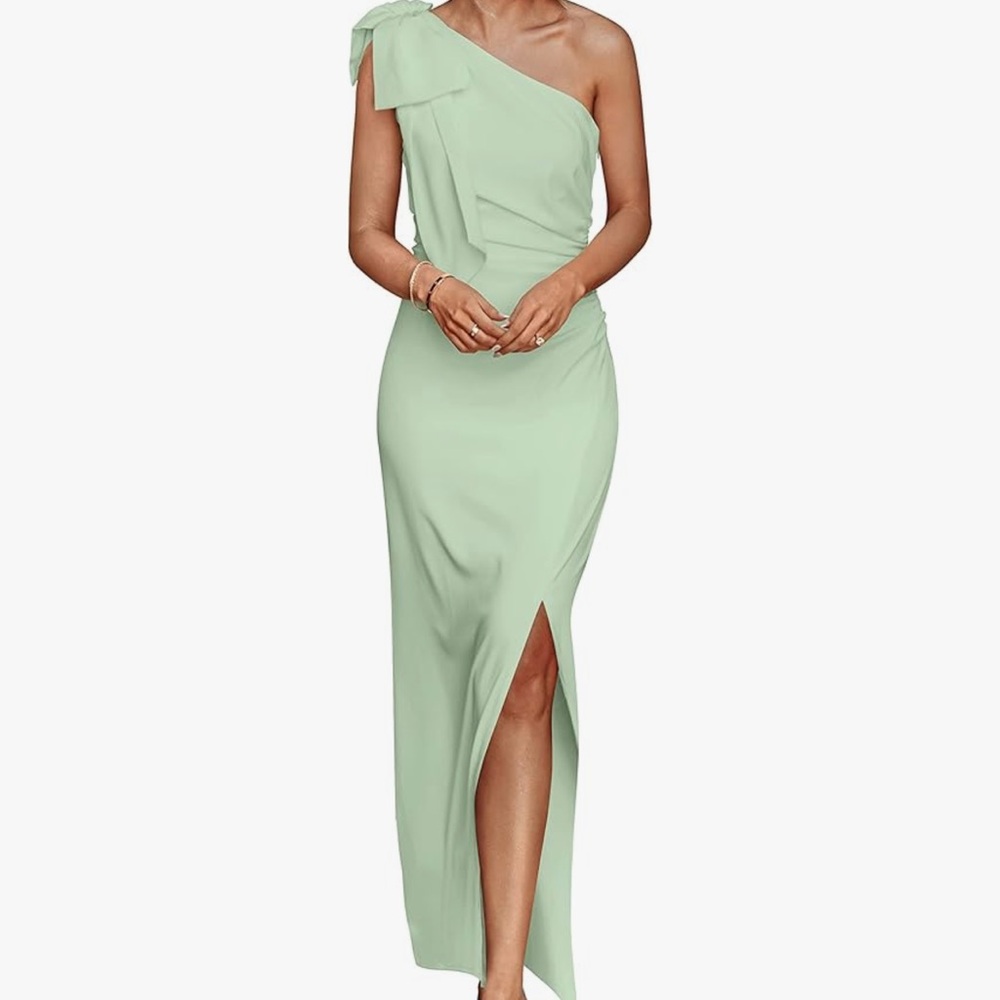 PRETTYGARDEN Women's One Shoulder Long Formal Ruched Bodycon Slit Maxi Dress
